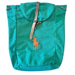 Polo by Ralph Lauren Vintage Green Backpack with Orange Embroidered Logo